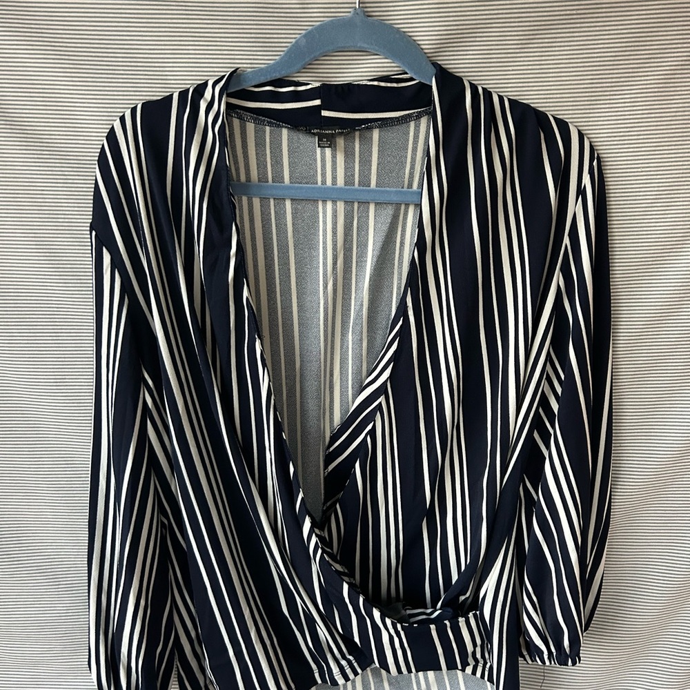 CLOSEOUT - Adrianna Papell Navy and White Striped Blouse
